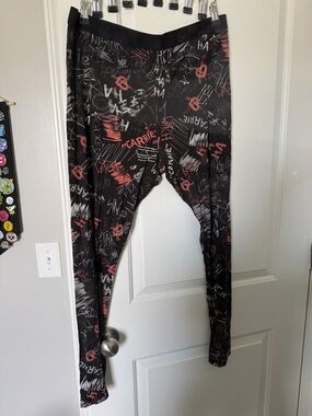 Killstar Black Leggings with Red & White Graphic Print